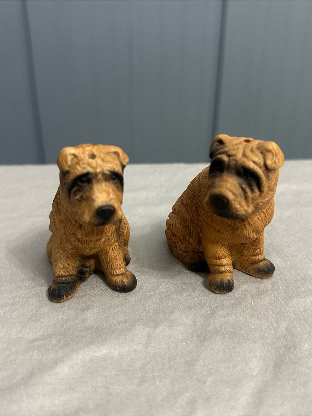 Vintage Shar Pei Dog Salt and Pepper Shakers J.S.N.Y. Taiwan Wrinkly Puppy Set